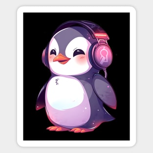 Happy Penguin With Headphones Magnet